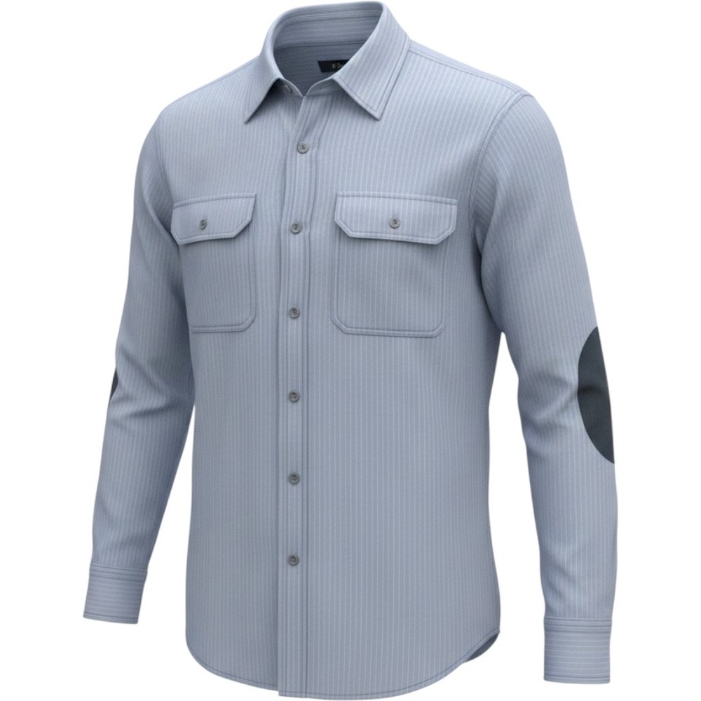 7 Diamonds Mens‎ Button Up Shirt XL Blue Striped Long Sleeve Elbow Patch